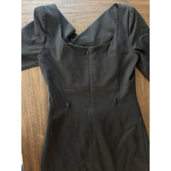 Black Halo 3/4 Sleeve Jackie in Black Stretch Gabardine Belted Sheath Dress 4 - Picture 13 of 15